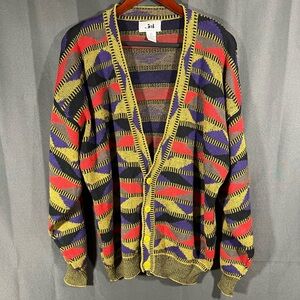 Vtg JED Cardigan Sweater Men’s XL Multicolor Geometric 80s 90s Grandpa Y2K